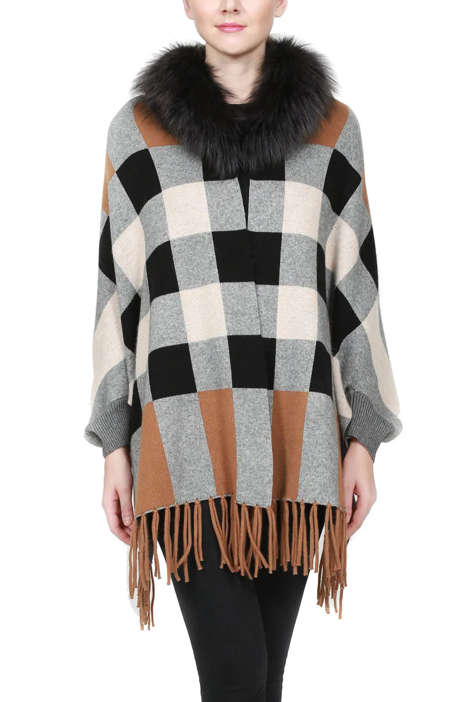 ADARE - Checkered Cape with Fringes