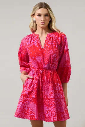 Addie Floral Dabria Split Neck Mini Dress