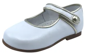 Andanines Girl's Metallic Trim Mary Jane, Blanco/Silver Trim