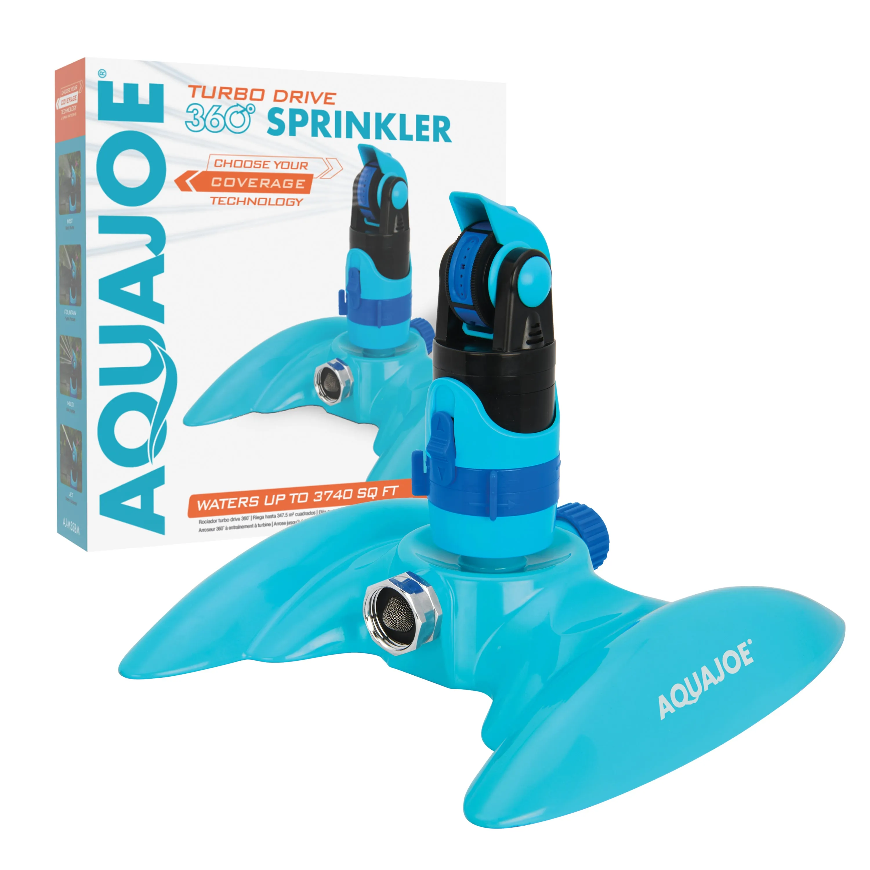 Aqua Joe AJ-MSSBM Turbo Drive 360º Sprinkler | 4 Spray Patterns | Customizable Coverage | 3,740 Sq. Ft. Max Coverage