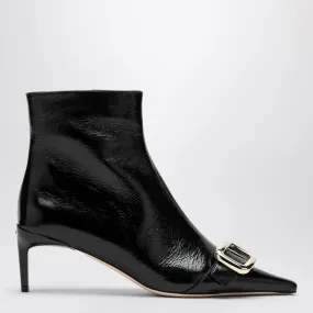 BLACK VIV CANARD LEATHER ANKLE BOOTS