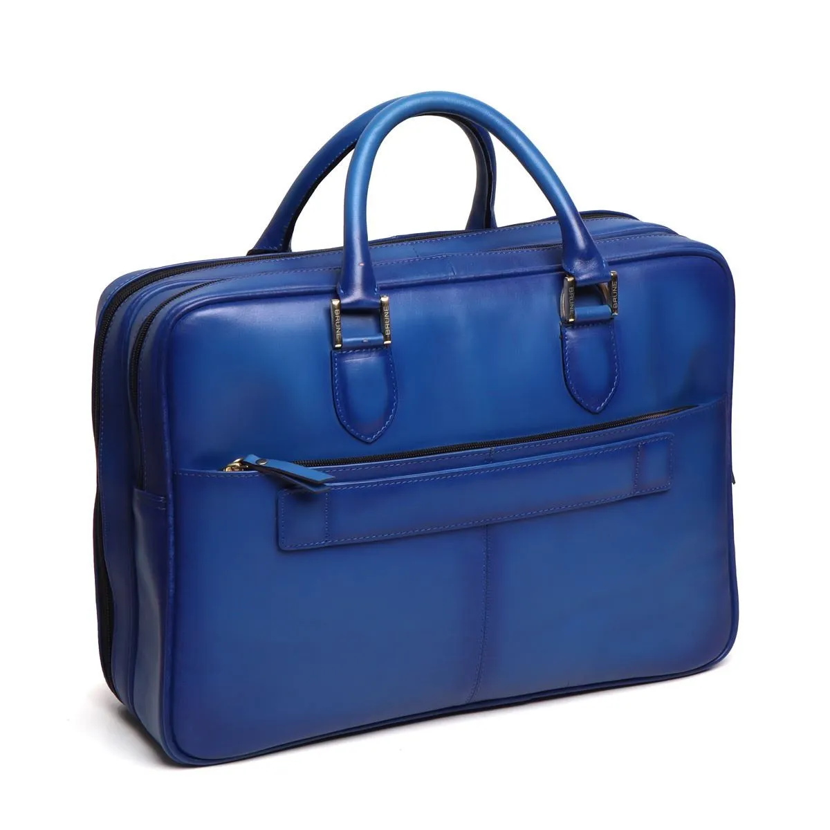 Blue Leather Laptop/Office Briefcase With Extra Compartment & Brogue Detailing