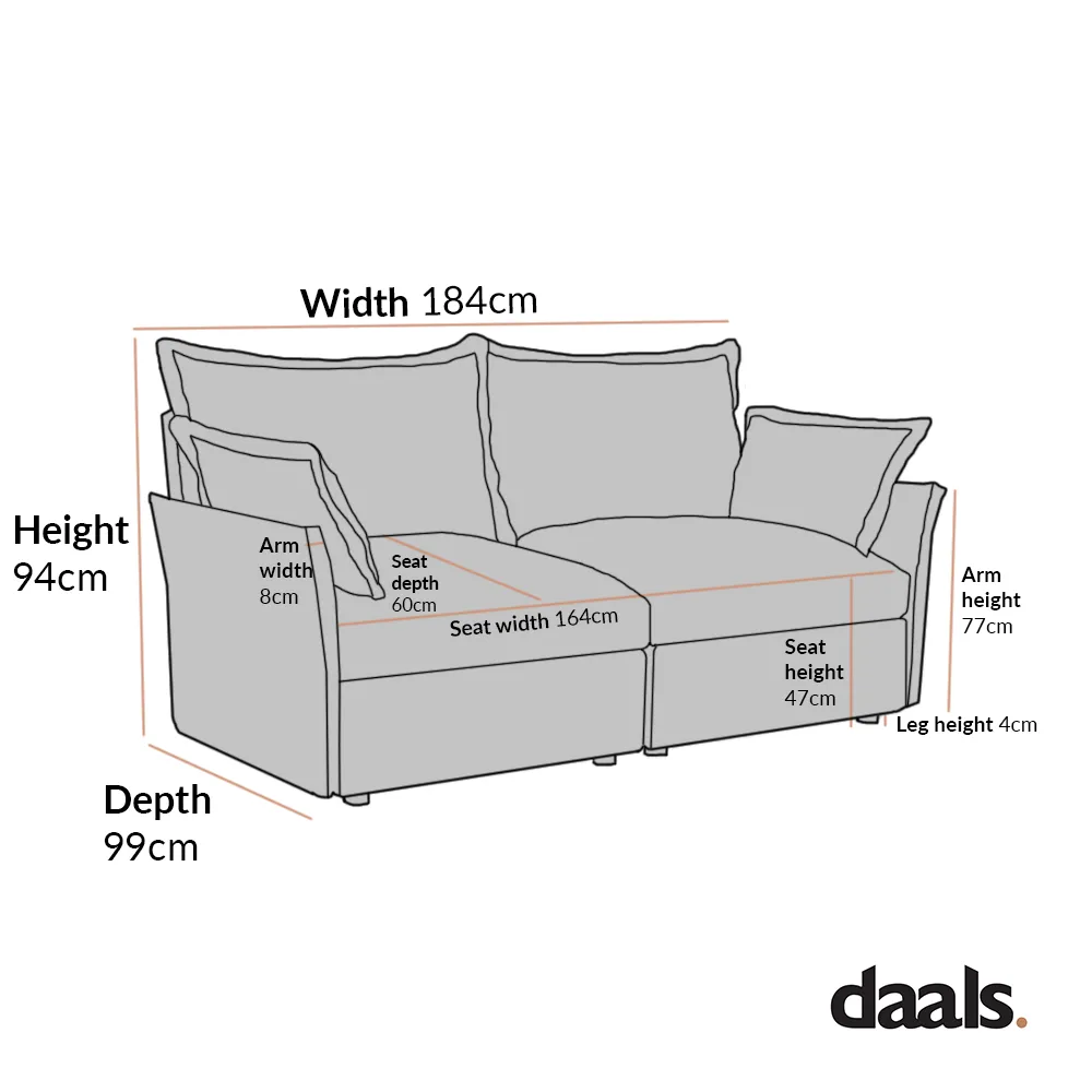 Byron Pillow Edge Beige Fabric Modular Sofa, 2-Seater