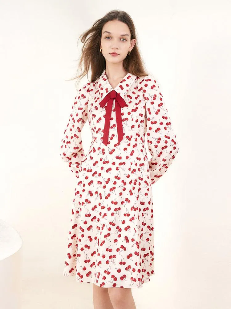 Floral Lapel Detachable Bowknot Dress