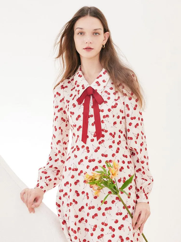 Floral Lapel Detachable Bowknot Dress