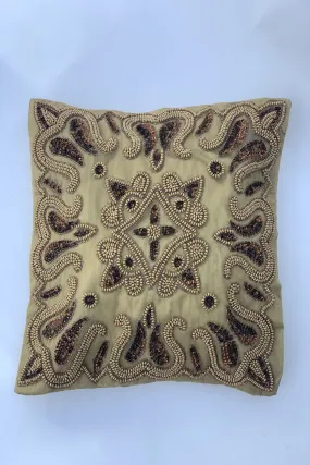 Gold - Beige Beaded Cushion Cover