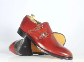 Handmade Men's Burgundy Double Monk Strap Leather Shoes, Men Designer Dress Formal Shoes