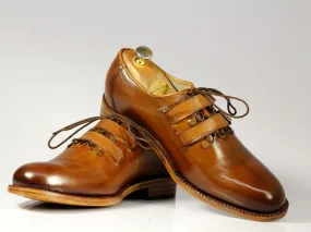 Handmade Men's Leather Lace Up & Double Strap Buckles Shoes, Men Designer Dress Formal Shoes