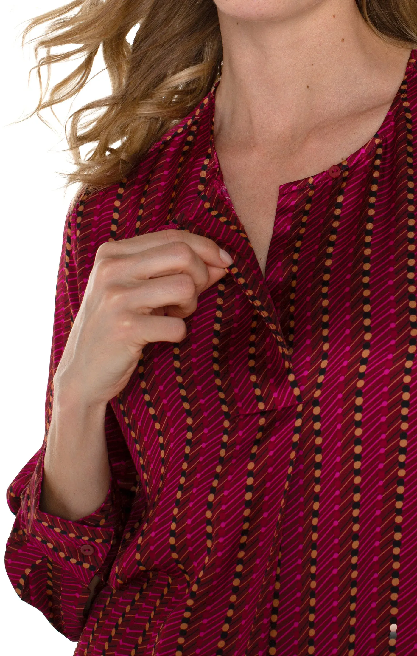 LONG SLEEVE POPOVER WOVEN BLOUSE