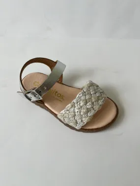 Metallic silver and jutte braided sandals