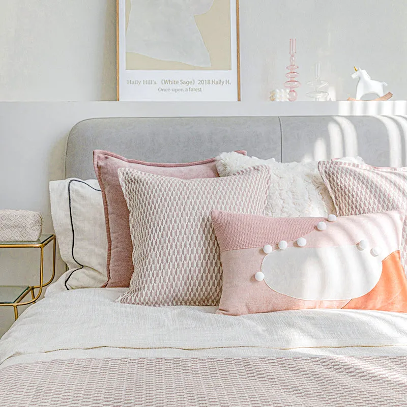 Pink and White Geometric Pattern Bed Cushion Set