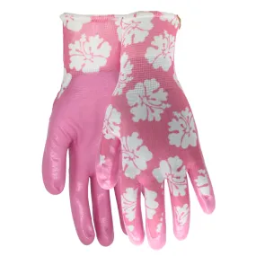 TA209 FLOWERTOUCH Clear Hibiscus Flower Pattern Gloves, Nylon Knit Liner, Sizes S-L, Sold by Pair